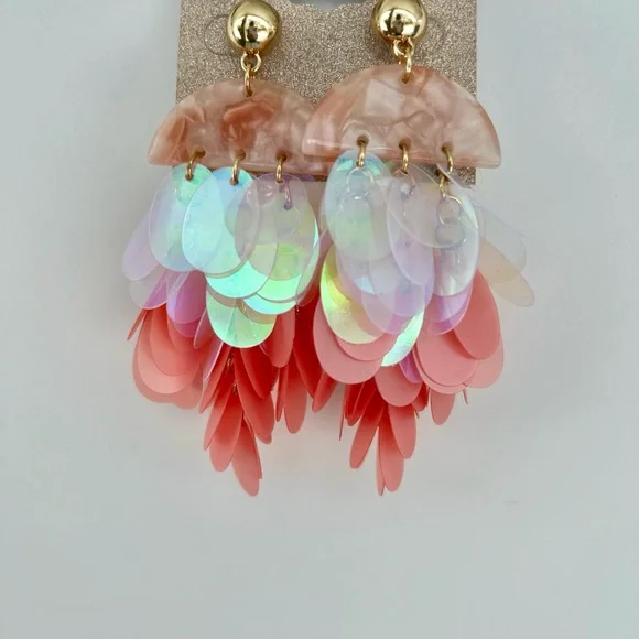 Natasha Gold and Peach Ruffled Statement Earrings🌺 - Picture 6 of 9
